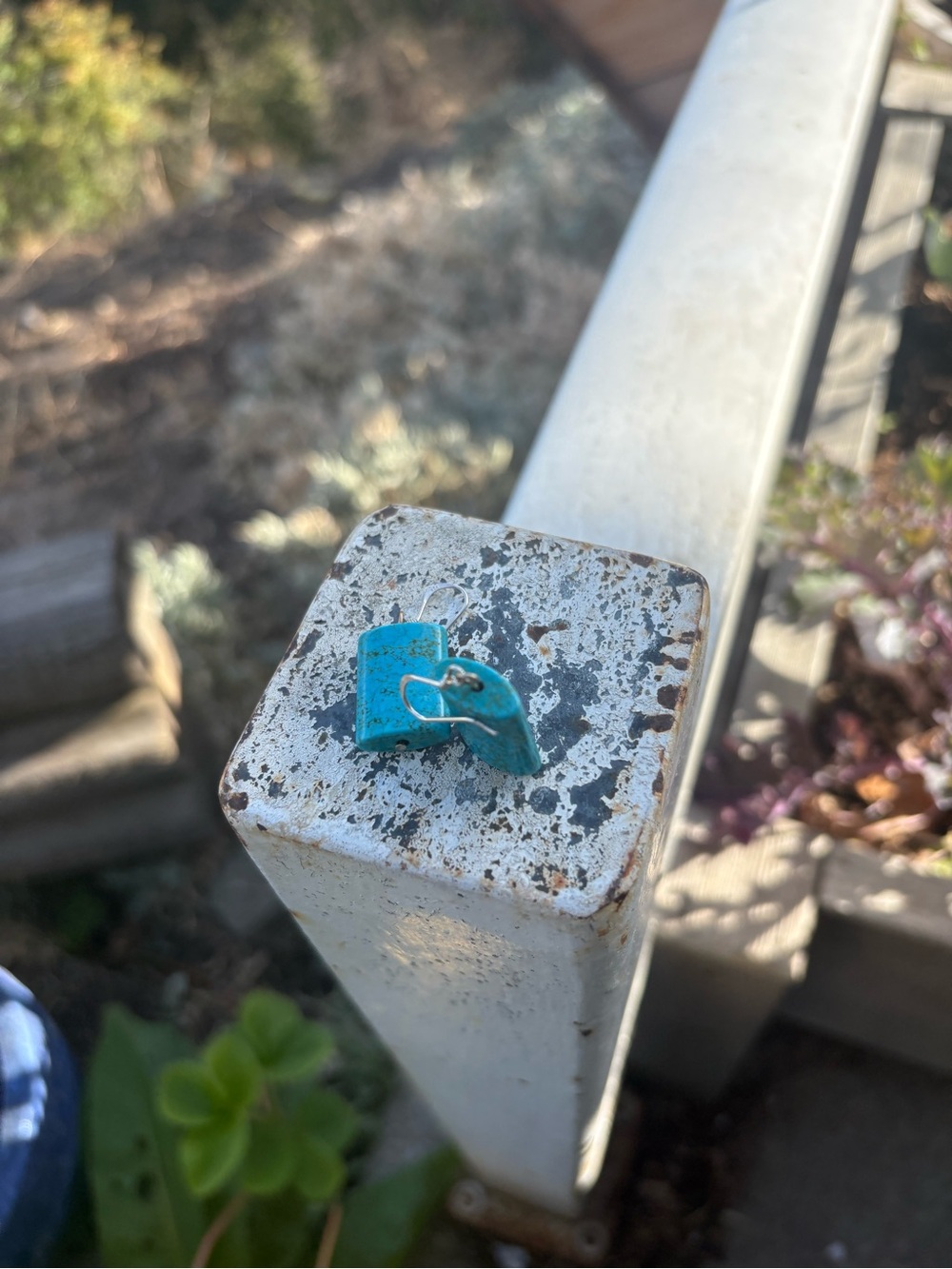Turquoise Silver Stamped Dangle Earrings